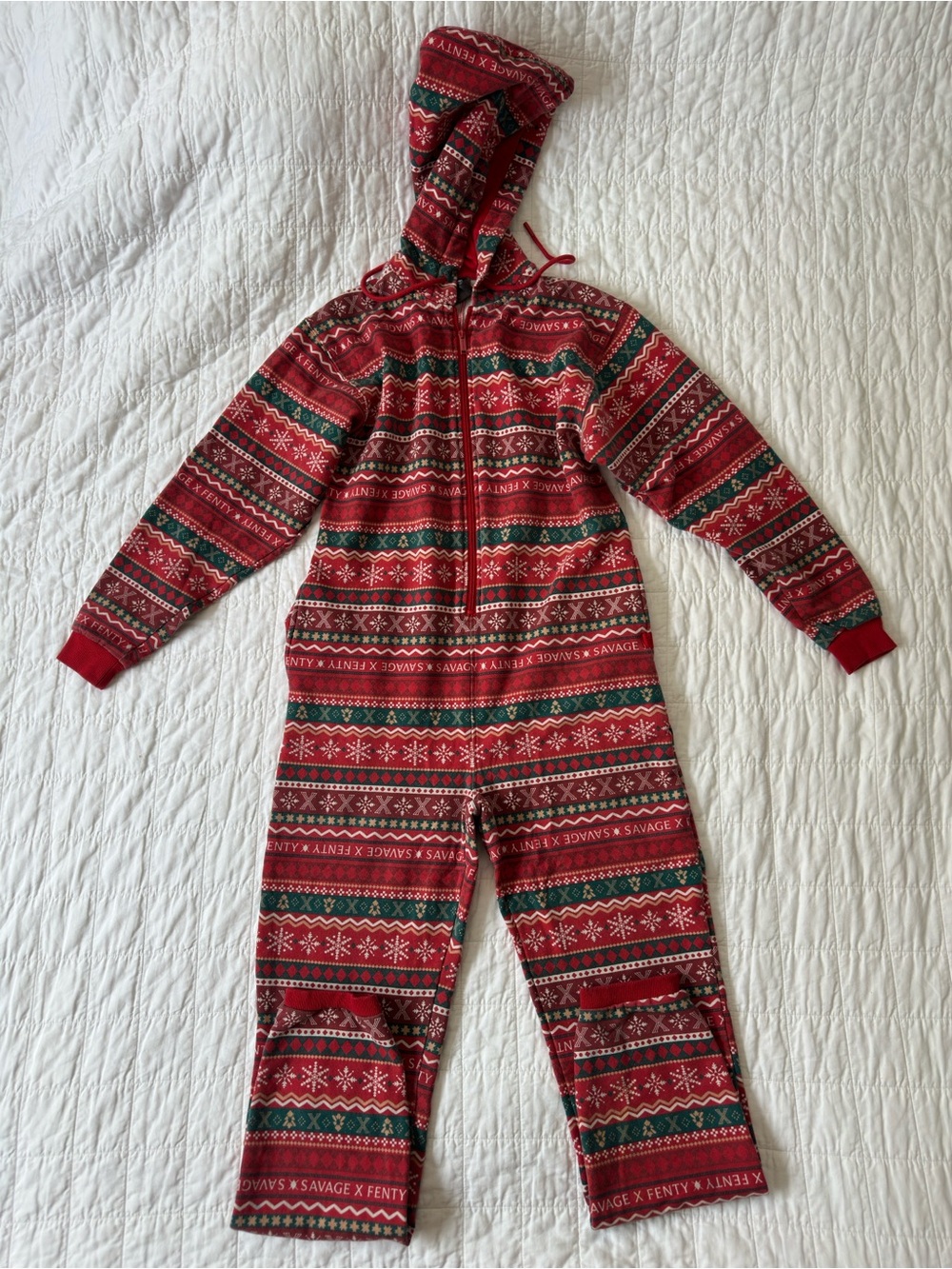 Savage X Fenty Fair Isle Hooded Onesie Pajama Christmas